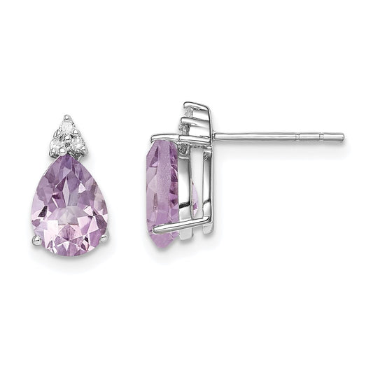 Sterling Silver Rhodium Diamond u0026 Pink Quartz Teardrop Post Earrings