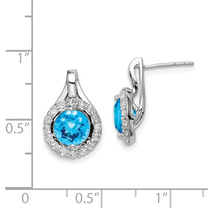 Sterling Silver Rhodium Wht Topaz u0026 Light Swiss Blue Topaz Post Earrings