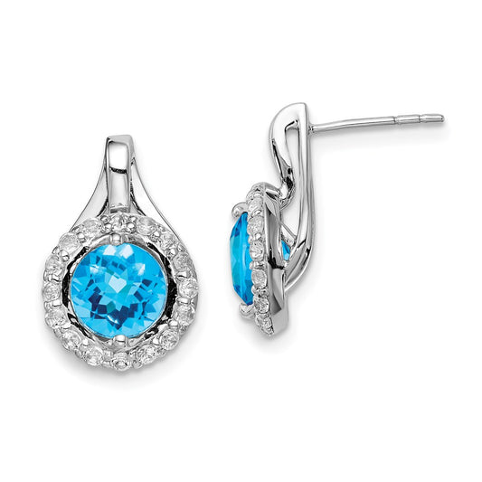 Sterling Silver Rhodium Wht Topaz u0026 Light Swiss Blue Topaz Post Earrings
