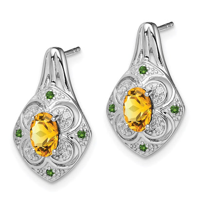 Sterling Silver Rhodium Wht u0026 Green Diamond u0026 Citrine Oval Post Earrings