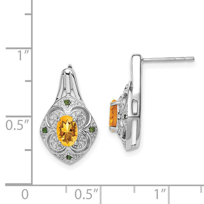 Sterling Silver Rhodium Wht u0026 Green Diamond u0026 Citrine Oval Post Earrings