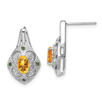 Sterling Silver Rhodium Wht u0026 Green Diamond u0026 Citrine Oval Post Earrings