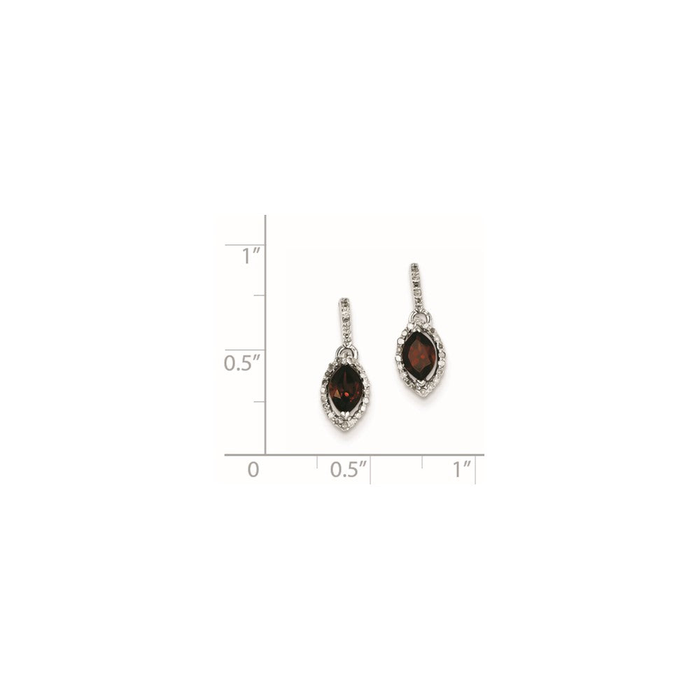Sterling Silver Rhodium Plated Diamond Garnet Post Earrings