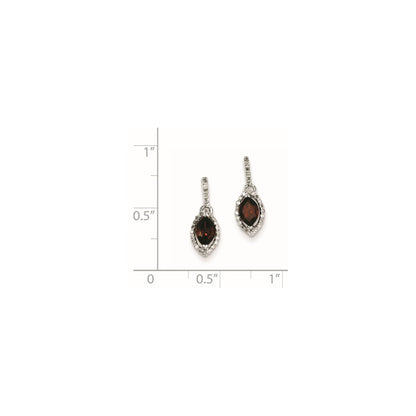 Sterling Silver Rhodium Plated Diamond Garnet Post Earrings