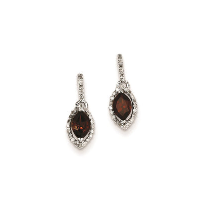 Sterling Silver Rhodium Plated Diamond Garnet Post Earrings