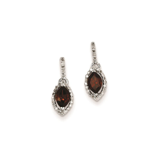 Sterling Silver Rhodium Plated Diamond Garnet Post Earrings