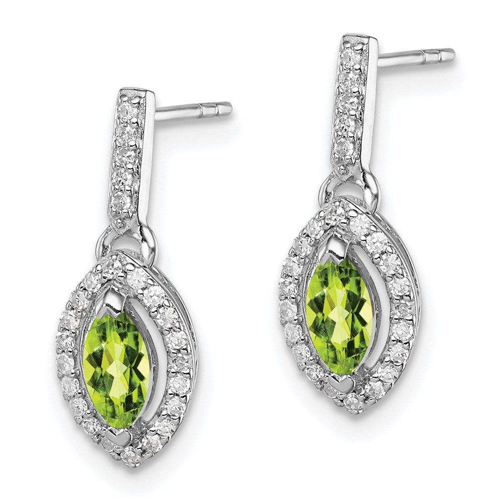 Sterling Silver Rhodium-plated Diamond u0026 Peridot Post Dangle Earrings