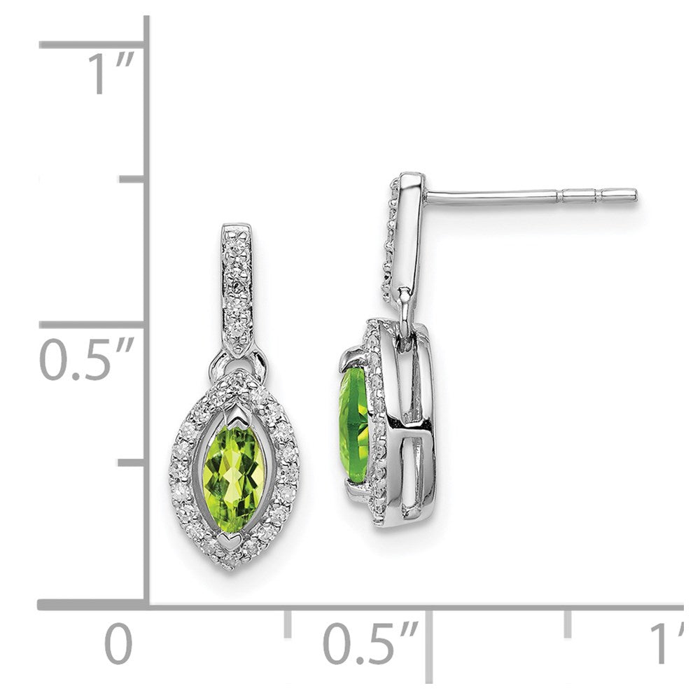 Sterling Silver Rhodium-plated Diamond u0026 Peridot Post Dangle Earrings