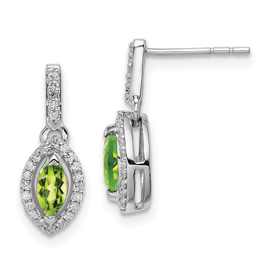 Sterling Silver Rhodium-plated Diamond u0026 Peridot Post Dangle Earrings