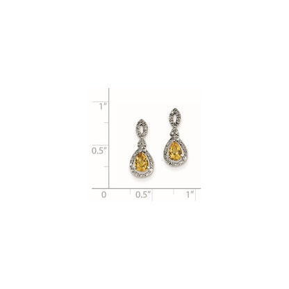 Sterling Silver Diamond u0026 Citrine Teardrop Post Earrings