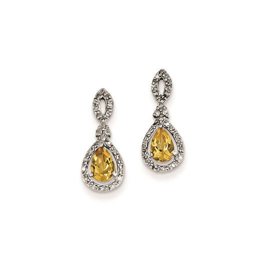 Sterling Silver Diamond u0026 Citrine Teardrop Post Earrings
