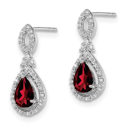 Sterling Silver Rhodium-plated Diamond u0026 Garnet Teardrop Post Earrings