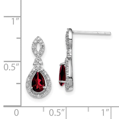 Sterling Silver Rhodium-plated Diamond u0026 Garnet Teardrop Post Earrings