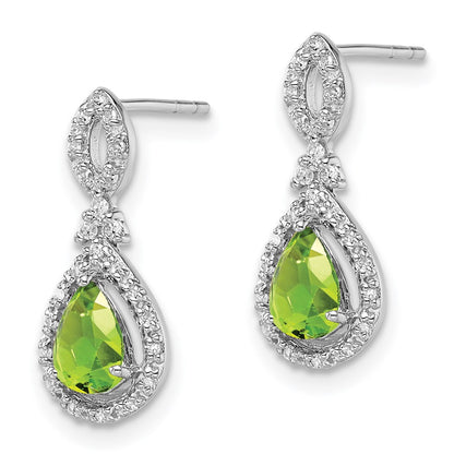 Sterling Silver Rhodium-plated Diamond u0026 Peridot Teardrop Post Earrings
