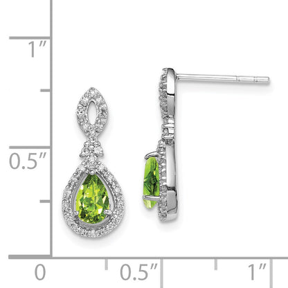 Sterling Silver Rhodium-plated Diamond u0026 Peridot Teardrop Post Earrings