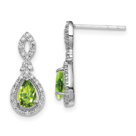 Sterling Silver Rhodium-plated Diamond u0026 Peridot Teardrop Post Earrings