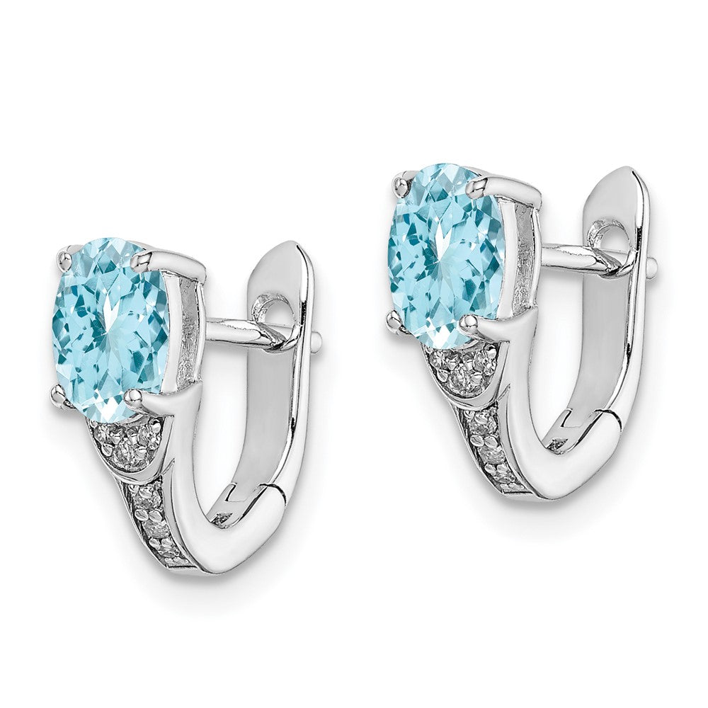 Sterling Silver Rhodium Diamond u0026 Light Swiss Blue Topaz Hinged Earrings