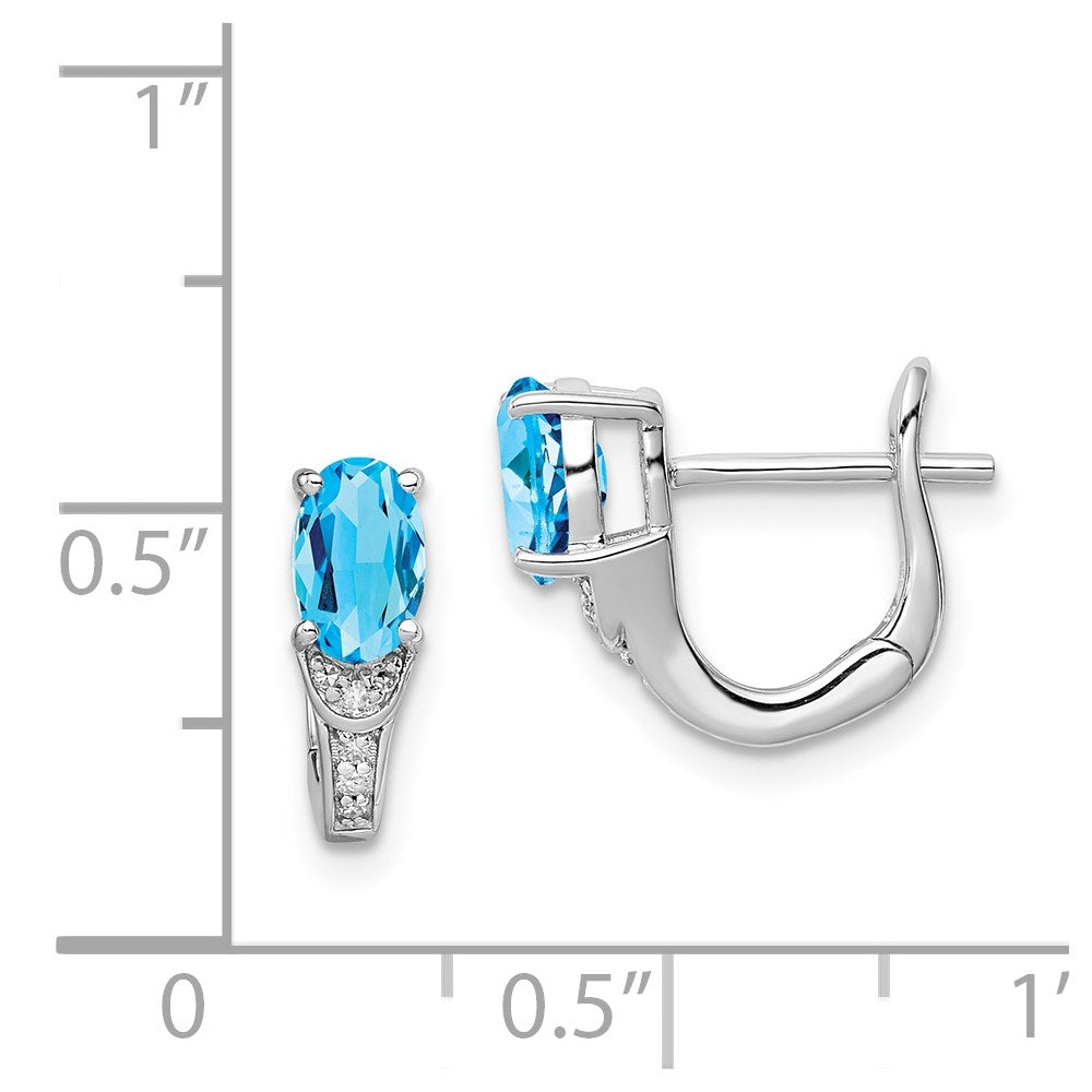 Sterling Silver Rhodium Diamond u0026 Light Swiss Blue Topaz Hinged Earrings