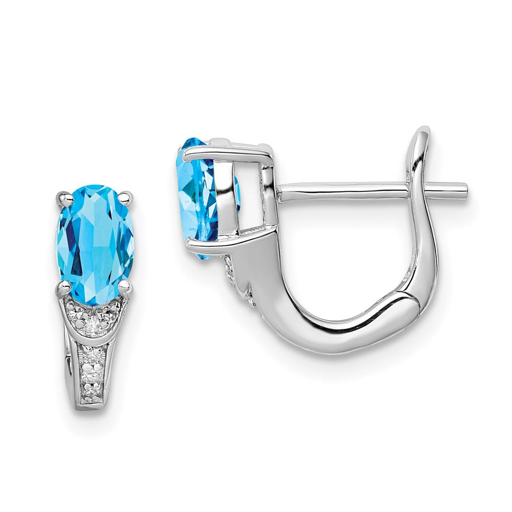 Sterling Silver Rhodium Diamond u0026 Light Swiss Blue Topaz Hinged Earrings