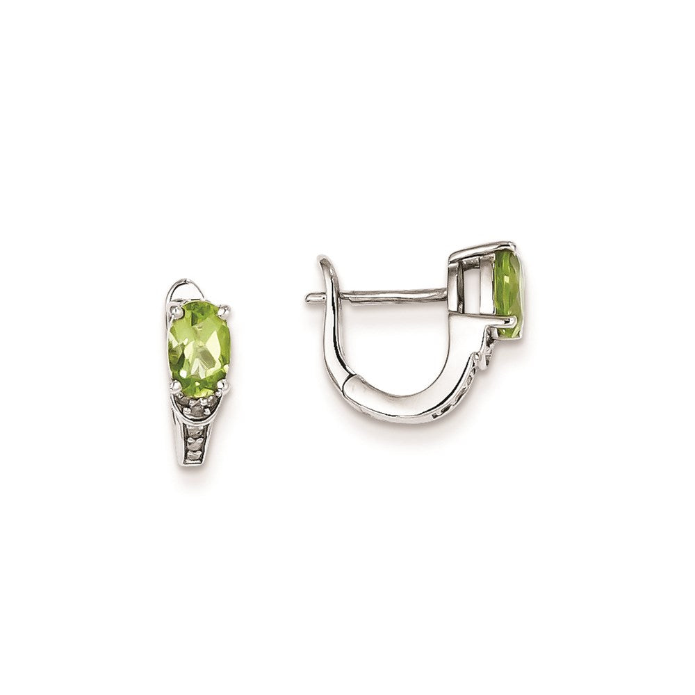 Sterling Silver Diamond u0026 Peridot Oval Hinged Earrings
