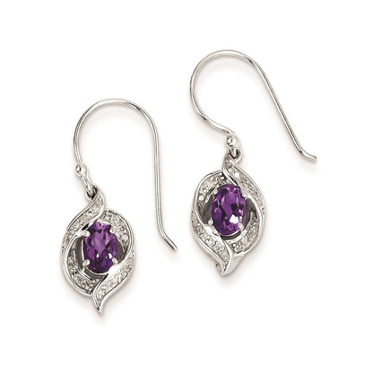 Sterling Silver Diamond u0026 Amethyst Shepherd Hook Earrings
