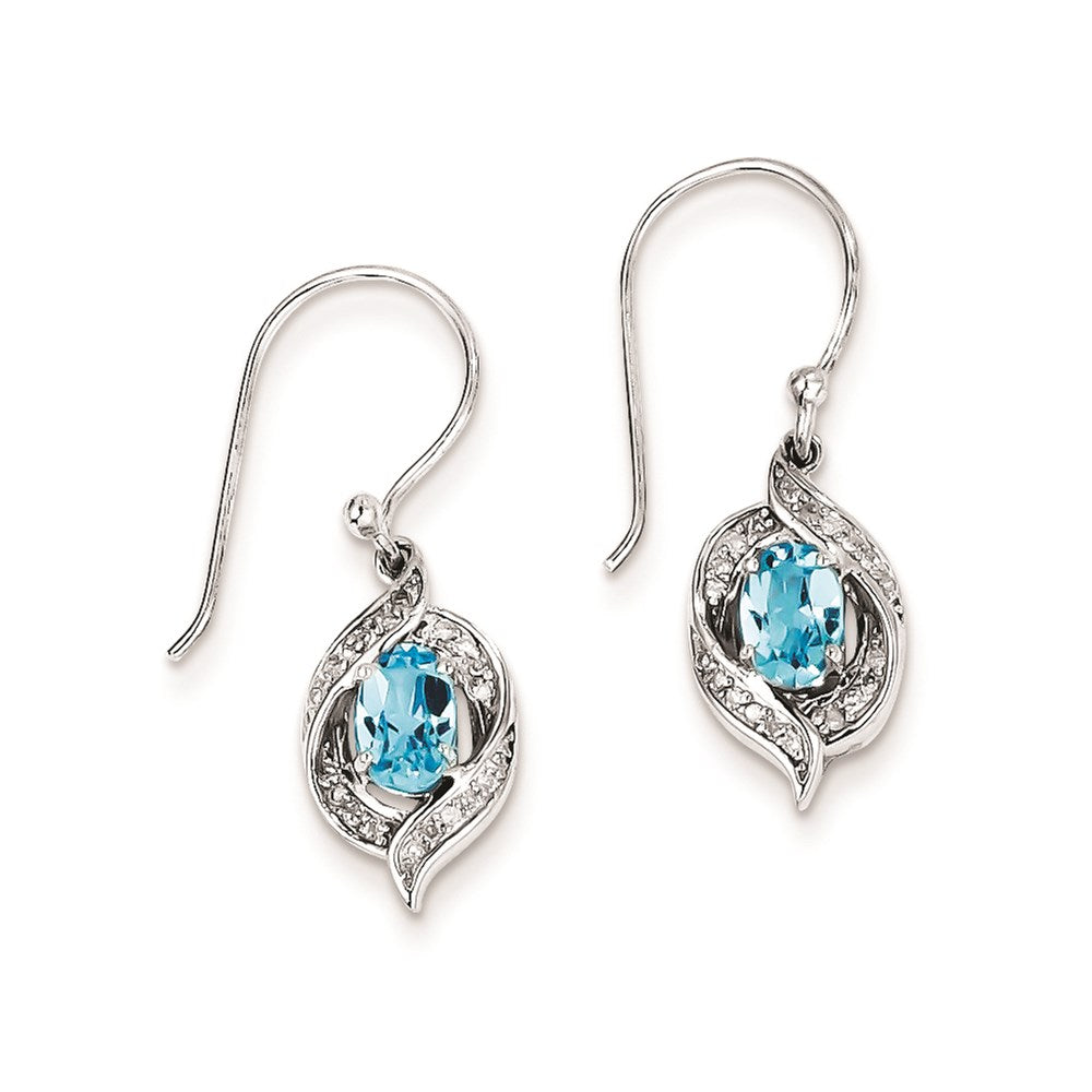 Sterling Silver Diamond u0026 Light Swiss Blue Topaz Earrings
