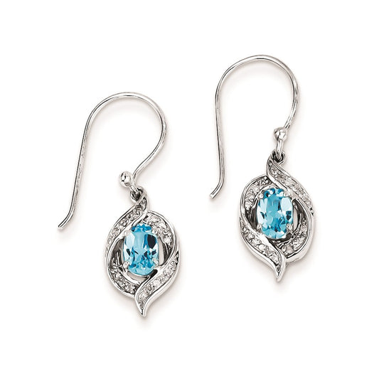 Sterling Silver Diamond u0026 Light Swiss Blue Topaz Earrings