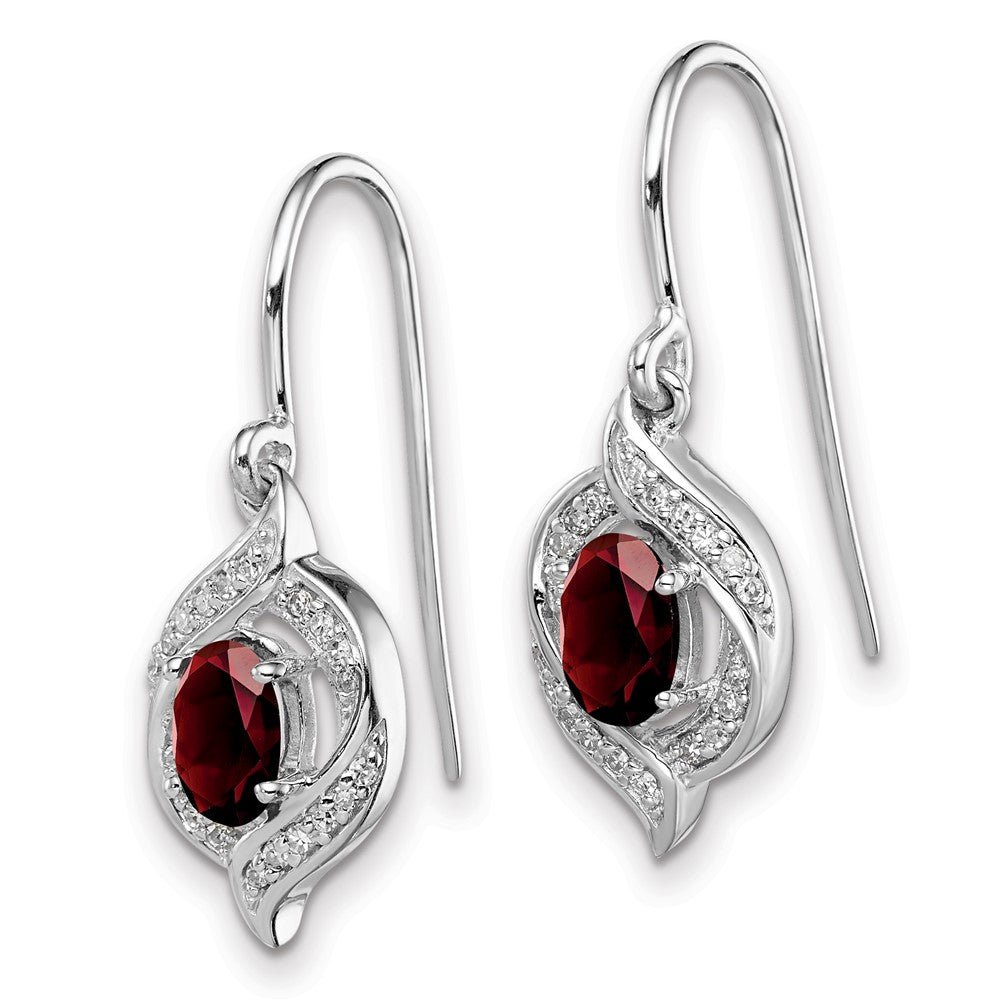 Sterling Silver Rhodium-plated Diamond u0026 Garnet Shepherd Hook Earrings