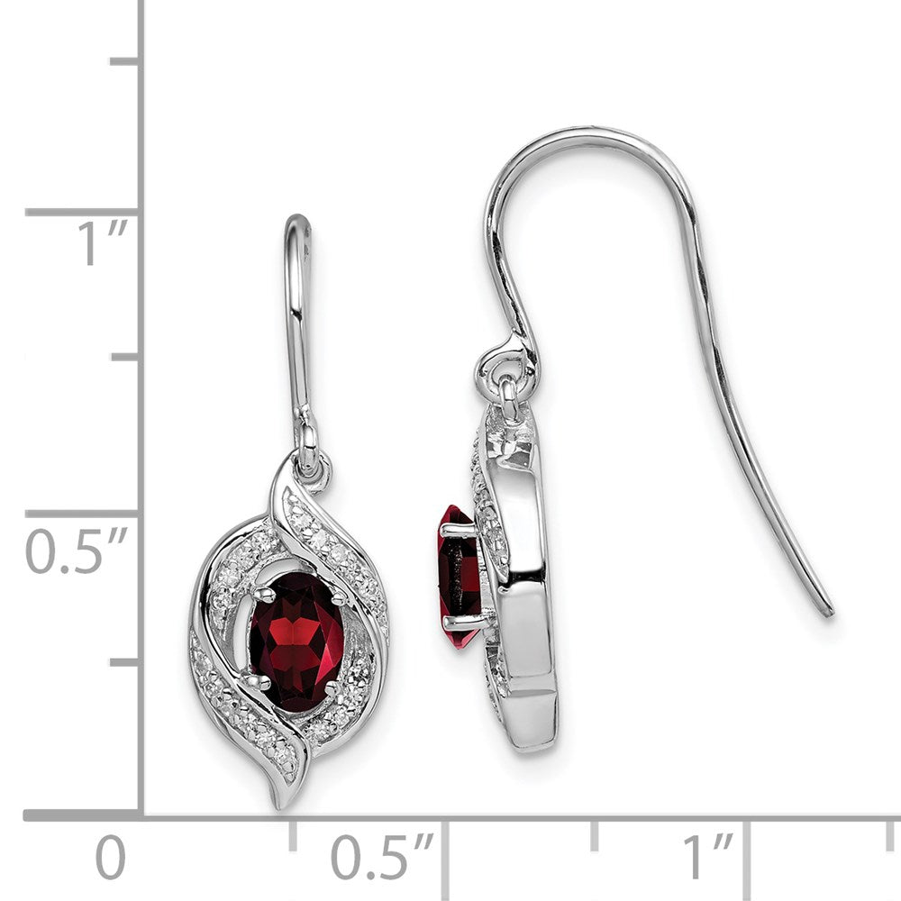 Sterling Silver Rhodium-plated Diamond u0026 Garnet Shepherd Hook Earrings