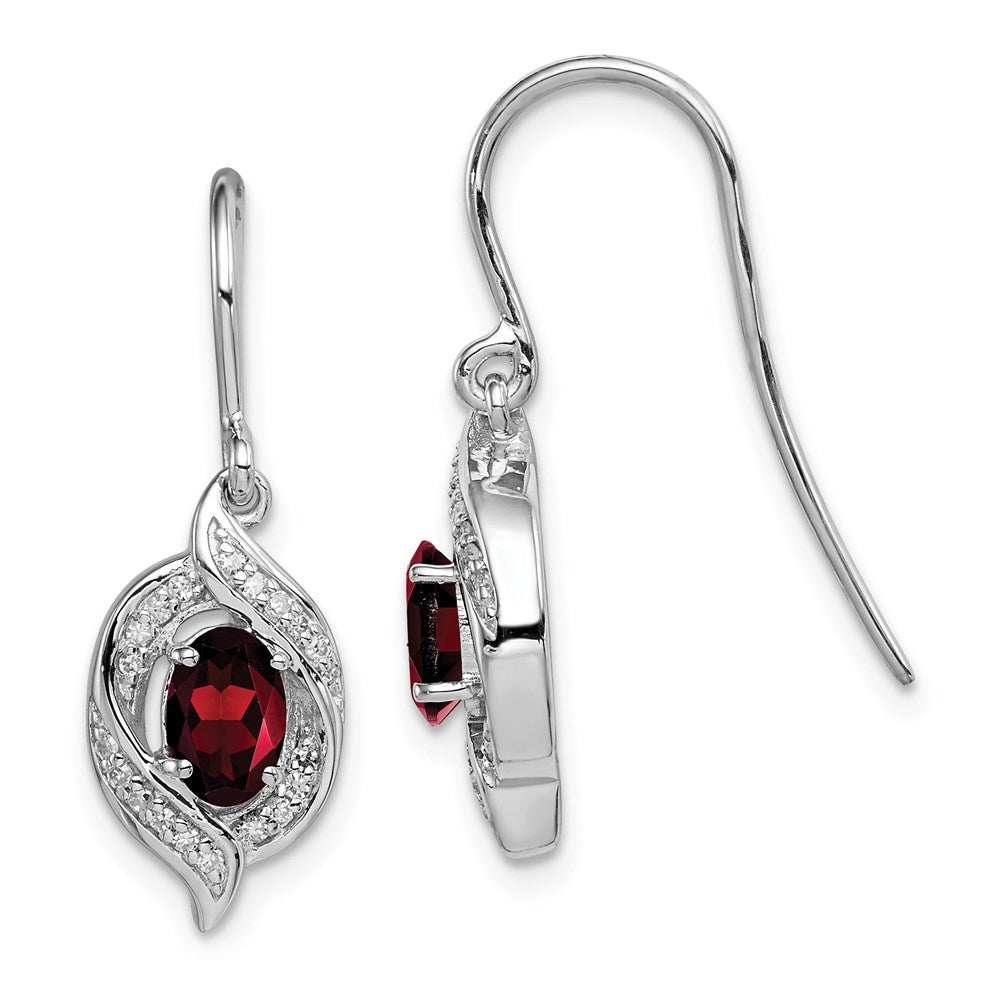 Sterling Silver Rhodium-plated Diamond u0026 Garnet Shepherd Hook Earrings