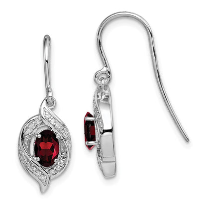 Sterling Silver Rhodium-plated Diamond u0026 Garnet Shepherd Hook Earrings