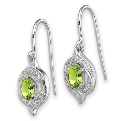 Sterling Silver RH Plated Diamond and Peridot Shepherd Hook Earrings