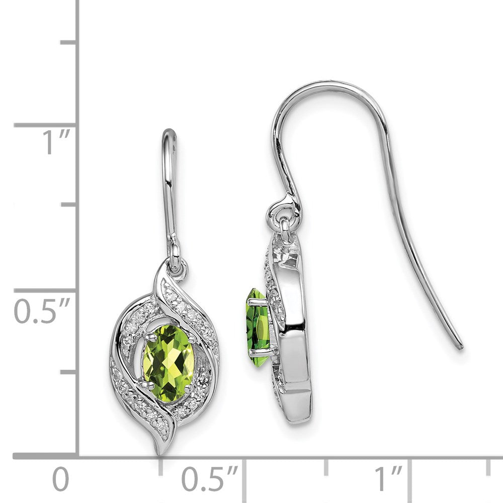 Sterling Silver RH Plated Diamond and Peridot Shepherd Hook Earrings