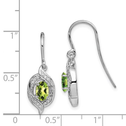 Sterling Silver RH Plated Diamond and Peridot Shepherd Hook Earrings