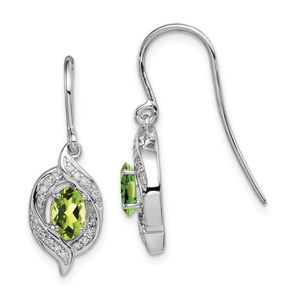 Sterling Silver RH Plated Diamond and Peridot Shepherd Hook Earrings