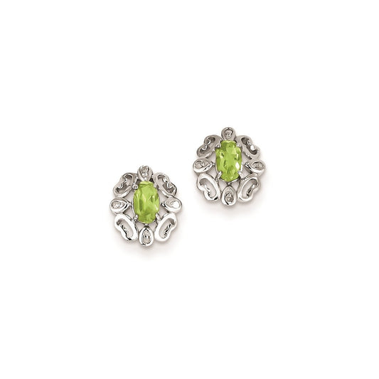 Sterling Silver Diamond and Peridot Earrings