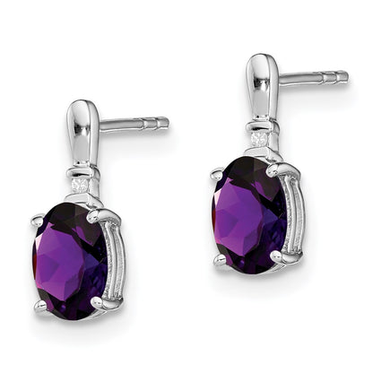 Sterling Silver Rhodium Plated Dia. u0026 Amethyst Oval Post Earrings