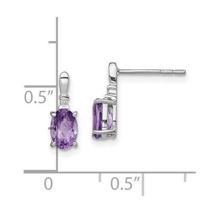 Sterling Silver Rhodium Plated Dia. u0026 Amethyst Oval Post Earrings
