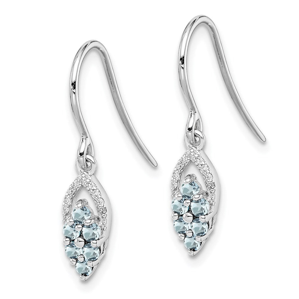 Sterling Silver Rhodium Diamond u0026 Aquamarine Shepherd Hook Earrings