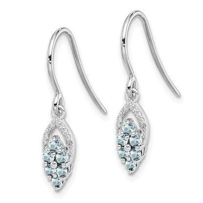 Sterling Silver Rhodium Diamond u0026 Aquamarine Shepherd Hook Earrings