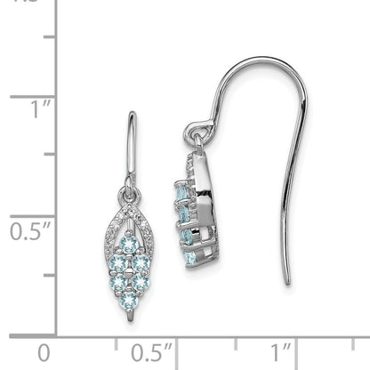 Sterling Silver Rhodium Diamond u0026 Aquamarine Shepherd Hook Earrings