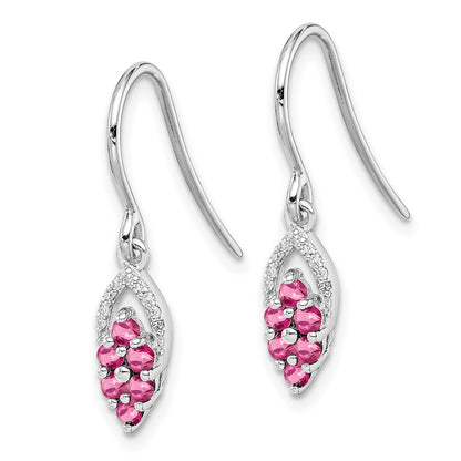 Sterling Silver Rhodium Diam u0026 Pink Tourmaline Shepherd Hook Earrings