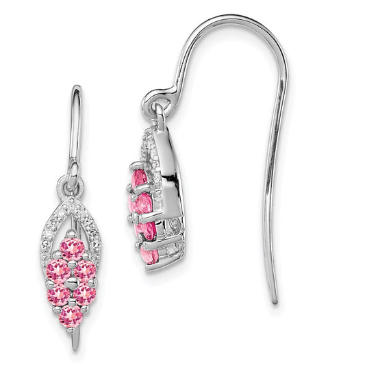 Sterling Silver Rhodium Diam u0026 Pink Tourmaline Shepherd Hook Earrings