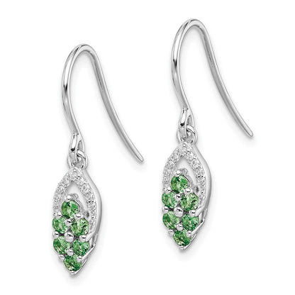 Sterling Silver Rhodium Diamond u0026 Tsavorite Garnet Shepherd Hook Earrings