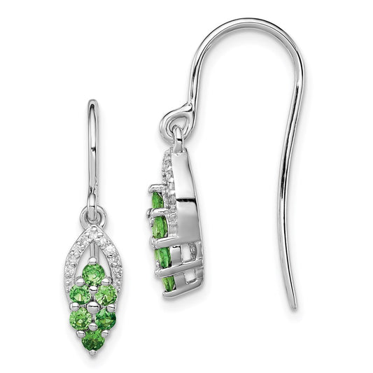 Sterling Silver Rhodium Diamond u0026 Tsavorite Garnet Shepherd Hook Earrings