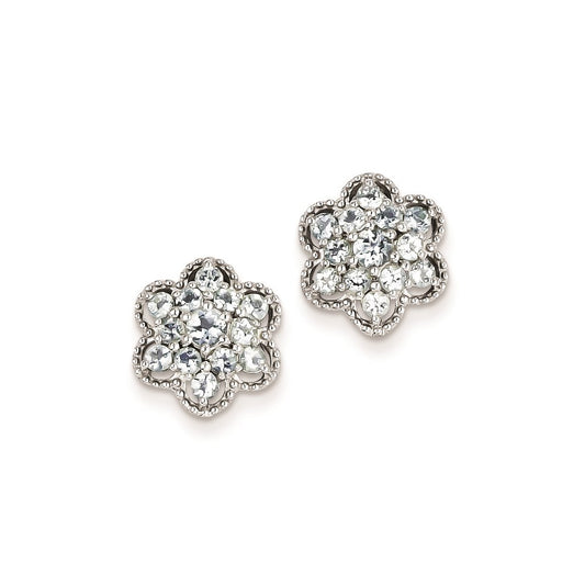 Sterling Silver Aquamarine Flower Post Earrings