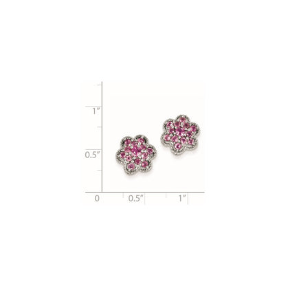 Sterling Silver Pink Tourmaline Flower Post Earrings
