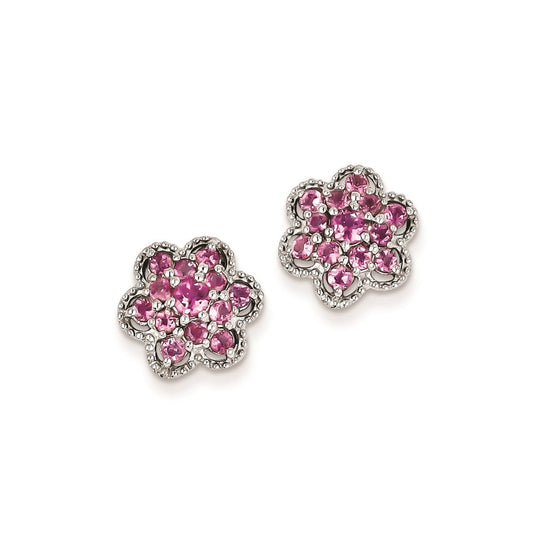 Sterling Silver Pink Tourmaline Flower Post Earrings