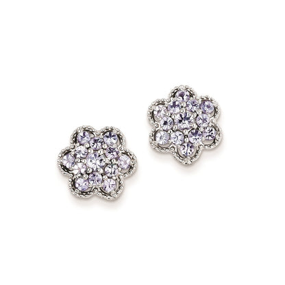 Sterling Silver Tanzanite Flower Post Earrings