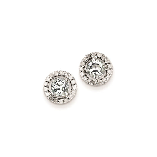 Sterling Silver Diamond u0026 Aquamarine Circle Post Earrings